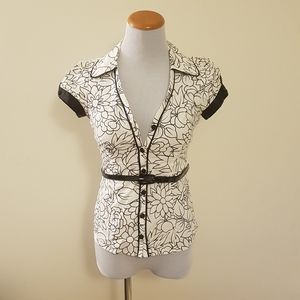 GUESS Women's Floral Button Up Shirt with Removable Belt